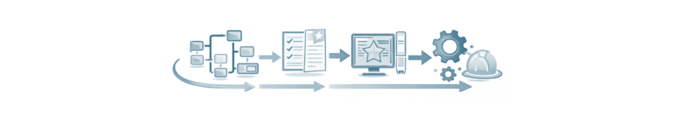 Grafik mit Symbolen für Daten, Software und Technologieflüsse.